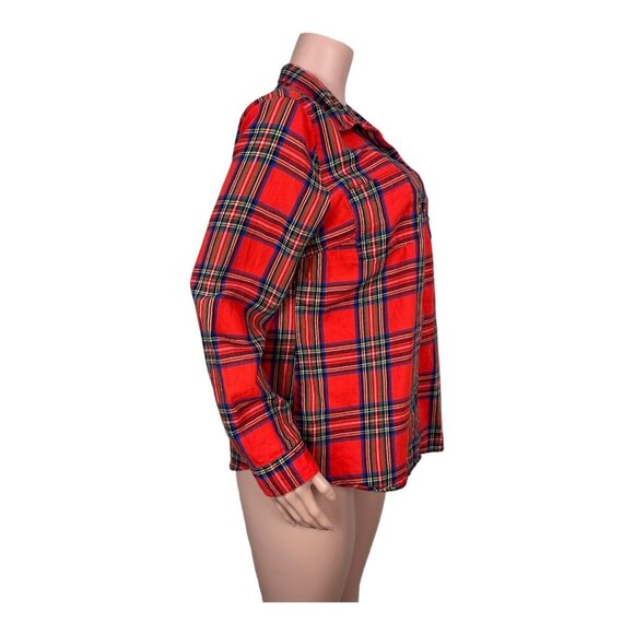 Old Navy Women Orange Plaid Long Sleeve Button-Down Shirt SZ L Classic Holidays - Picture 8 of 15